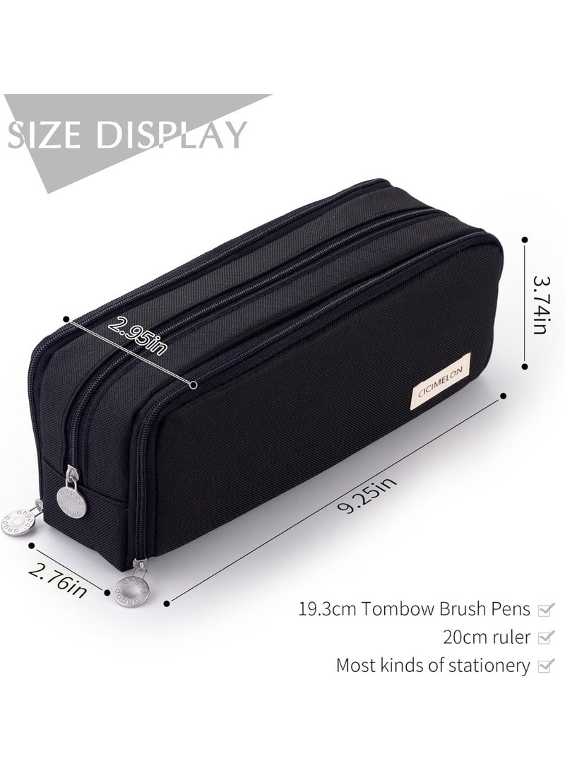 Relex Large Capacity Pencil Case 3 Compartment Pouch Pen Bag for School Teen Girl Boy Men Women, Black, Lightweight, travel  - Image 5