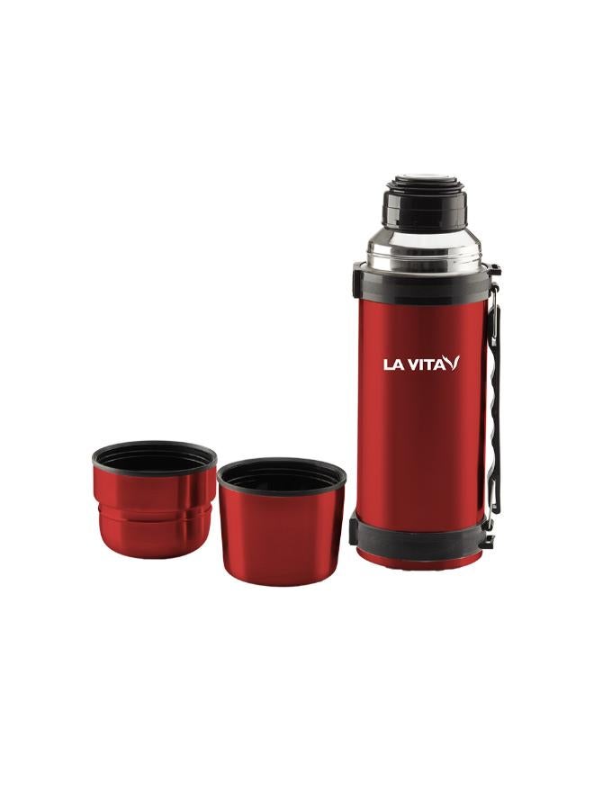 LA VITA Stainless Steel Thermos with Handle & Cup Lid -Red - Image 3