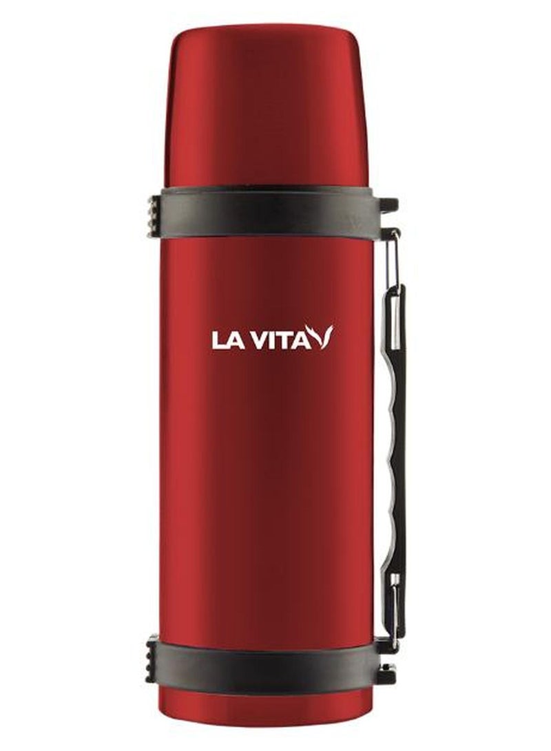 LA VITA Stainless Steel Thermos with Handle & Cup Lid -Red - Image 1