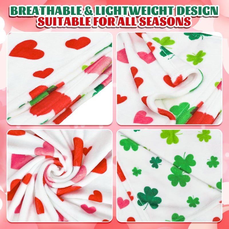 Whaline Valentineâ€™s Day St. Patrickâ€™s Day Fuzzy Blanket Reversible Throw Blanket Heart Shamrock Clover Double-Sided Soft Cozy Flannel Blankets for Party Home Bed Sofa Couch, 50 x 60 Inch - Image 3