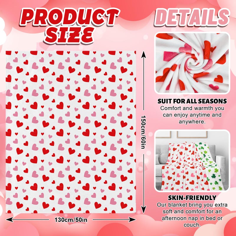 Whaline Valentineâ€™s Day St. Patrickâ€™s Day Fuzzy Blanket Reversible Throw Blanket Heart Shamrock Clover Double-Sided Soft Cozy Flannel Blankets for Party Home Bed Sofa Couch, 50 x 60 Inch - Image 2
