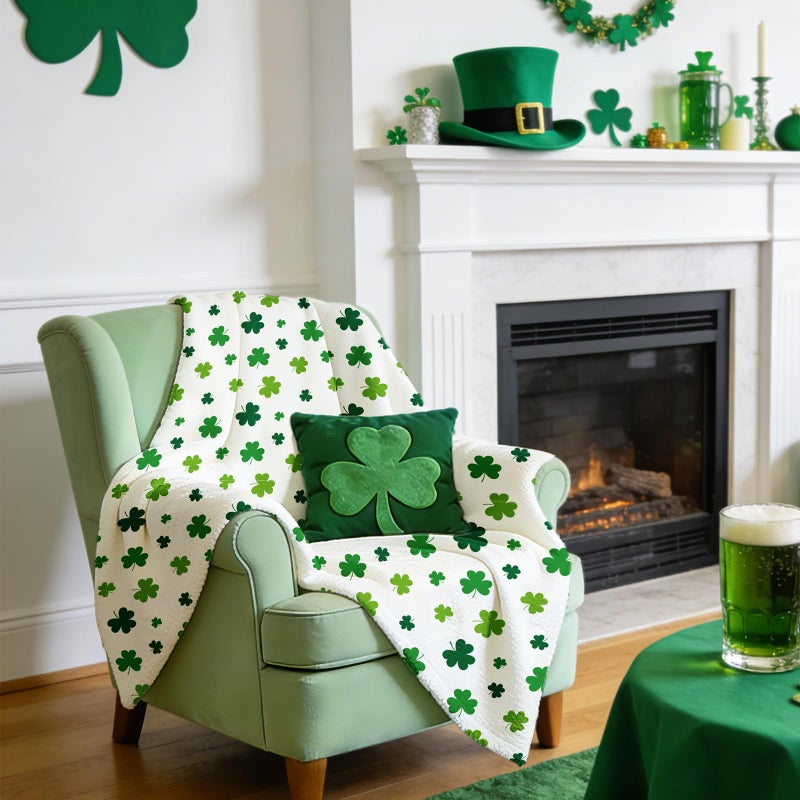 Whaline Valentineâ€™s Day St. Patrickâ€™s Day Fuzzy Blanket Reversible Throw Blanket Heart Shamrock Clover Double-Sided Soft Cozy Flannel Blankets for Party Home Bed Sofa Couch, 50 x 60 Inch - Image 5