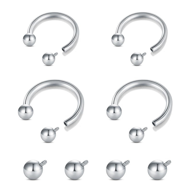 Longita Internally Threaded Septum Ring Silver Septum Rings 16g Septum Piercing Surgical Steel Septum Jewelry Septum Nose Rings 16 Gauge Small Septum Ring 8mm 10mm Horseshoe with Replacement Balls - Image 1
