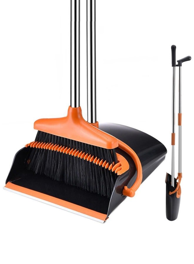ALongDeng Broom and Dustpan Set Self Cleaning with Dustpan Teeth Windproof Stand Up Dustpan with Broom Combo Ideal for Dog Cat Pets Home Use - Image 1