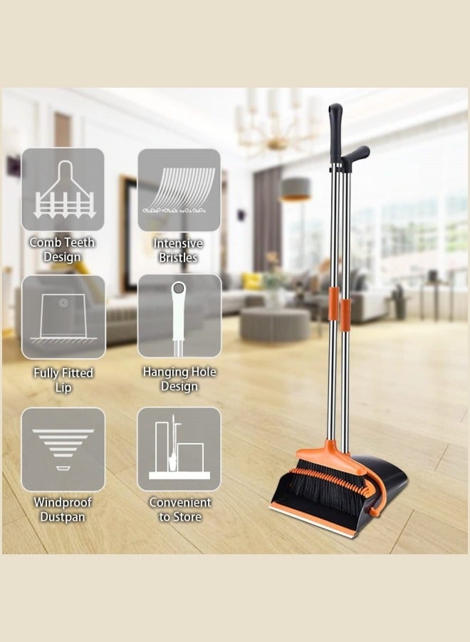 ALongDeng Broom and Dustpan Set Self Cleaning with Dustpan Teeth Windproof Stand Up Dustpan with Broom Combo Ideal for Dog Cat Pets Home Use - Image 3