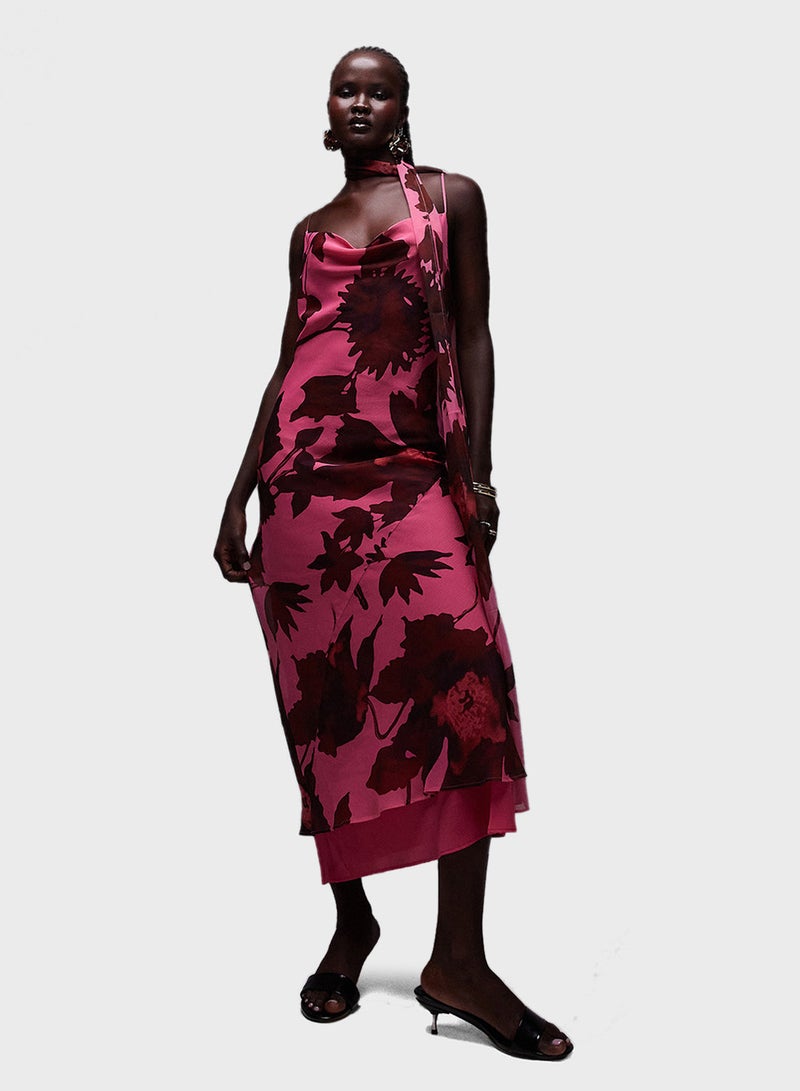 TOPSHOP Floral Cowl Neck Dress  - Image 1