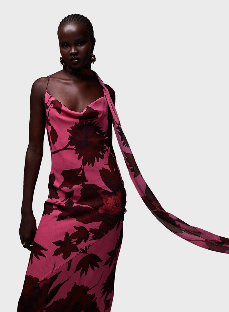 TOPSHOP Floral Cowl Neck Dress  - Image 4
