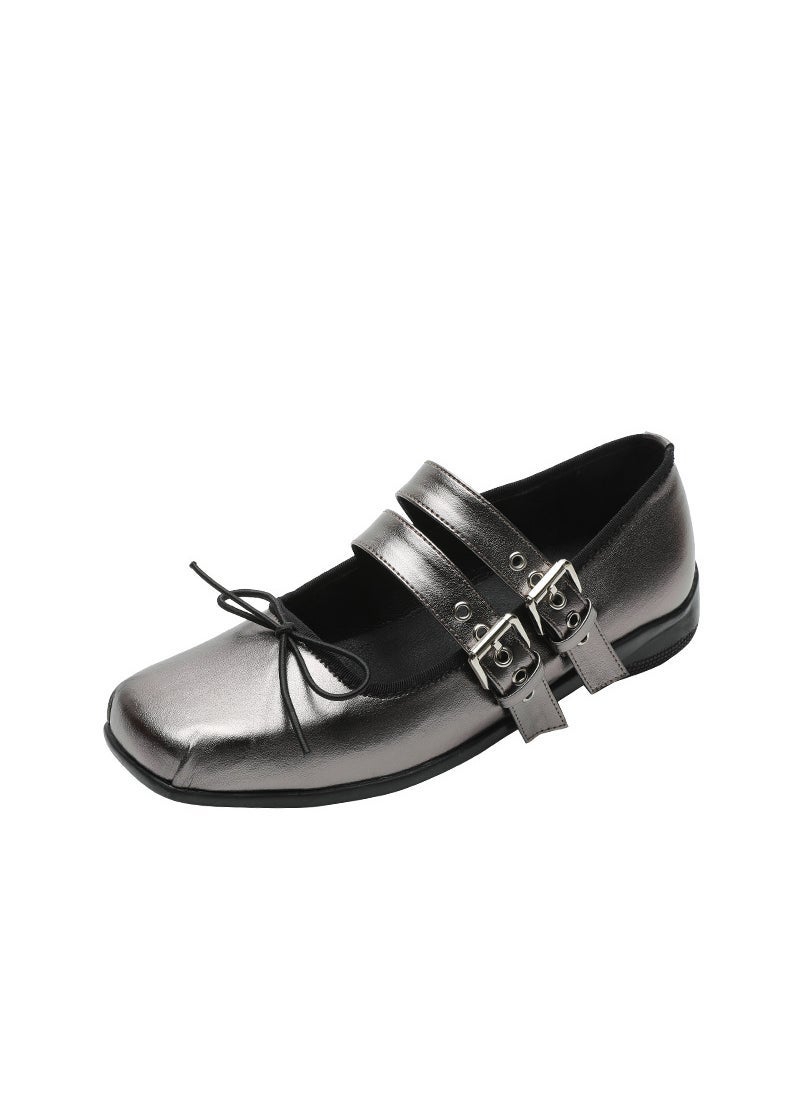 2024 Vintage Silver Ballet Flats for Women Silver Gray