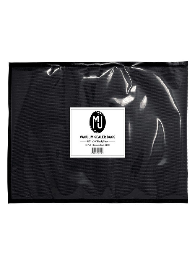 MJ Premium Vacuum Sealer Bags for Food Storage, Sous Vide | 50 Pack (11.5" x 20" 3.2 Mil, Black and Clear)