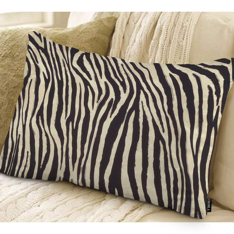 EKOBLA Decorative Lumber Cushion Case Zebra Striped Printed African Safari Skin Cotton Linen Farmhouse Throw Pillow Covers Cushion Case 12x20 Inches for Couch Sofa Home Decoration - Image 2