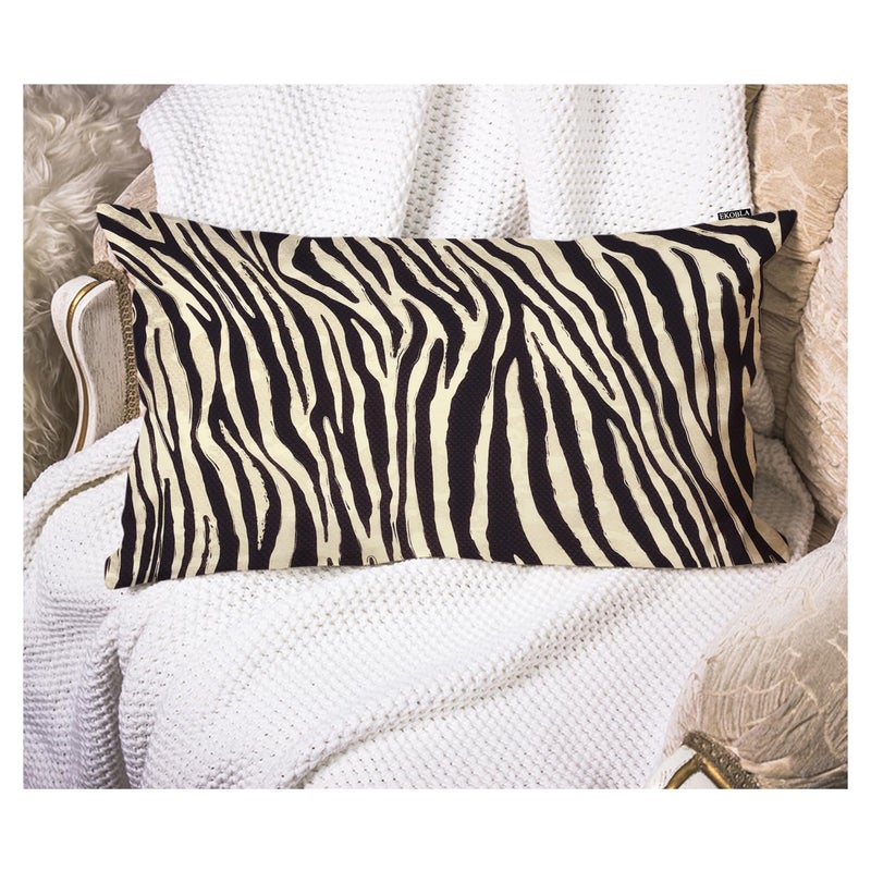EKOBLA Decorative Lumber Cushion Case Zebra Striped Printed African Safari Skin Cotton Linen Farmhouse Throw Pillow Covers Cushion Case 12x20 Inches for Couch Sofa Home Decoration - Image 1