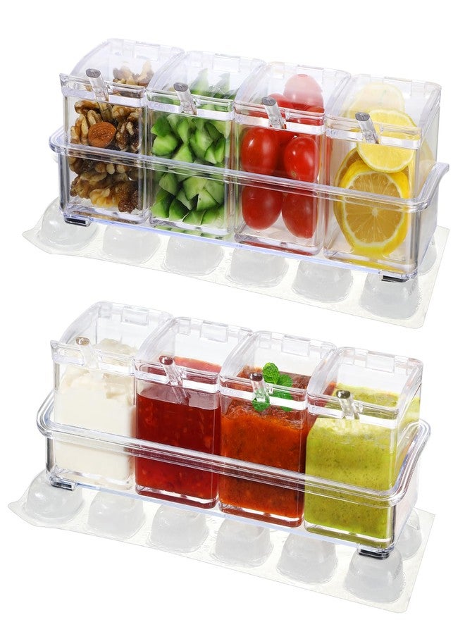 Bigmeta 2 Pcs Ice Chilled Condiment Containers Caddy with Lids - Condiment Organizer with Reusable Ice Sheets, Chilled Serving Trays for Fruit Salad Taco Mimosa Bar Party Supplies - Image 1