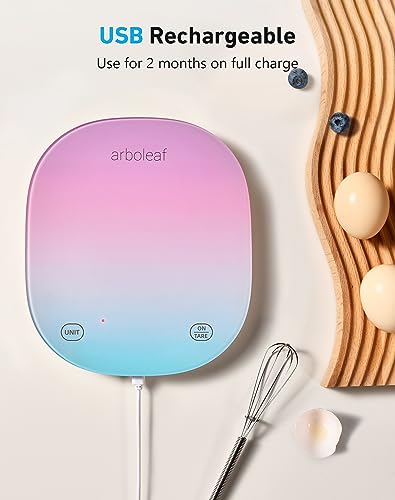 arboleaf Food Scale Rechargeable, Food Scales Digital Weight Grams and oz, Kitchen Scales Digital Weight, Smart Baking Measuring Food Scales for Kitchen Gift, Weight Loss, 0.1oz/0.5g, 22lbs/10kg - Image 2