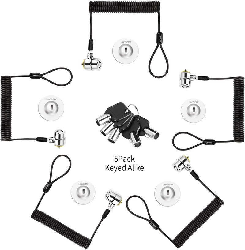 LORADAR 5Pack Single Package keyed Alike Security Hardware Cable Lock Kit Laptop Lock 5Keys 6.2Ft for Monitors, Laptops, MacBooks, Tablets, iPad,Mac mini (5PCS keyed Alike) - Image 1