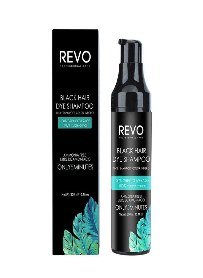 REVO Professional Care Hair Dye Shampoo 3-in-1 for Gray Hair Coverage (300ml) - Natural Herbal Formula with Argan Oil & Aloe Vera, Vegan Instant Permanent Hair Color for Men & Women - BLACK - Image 1