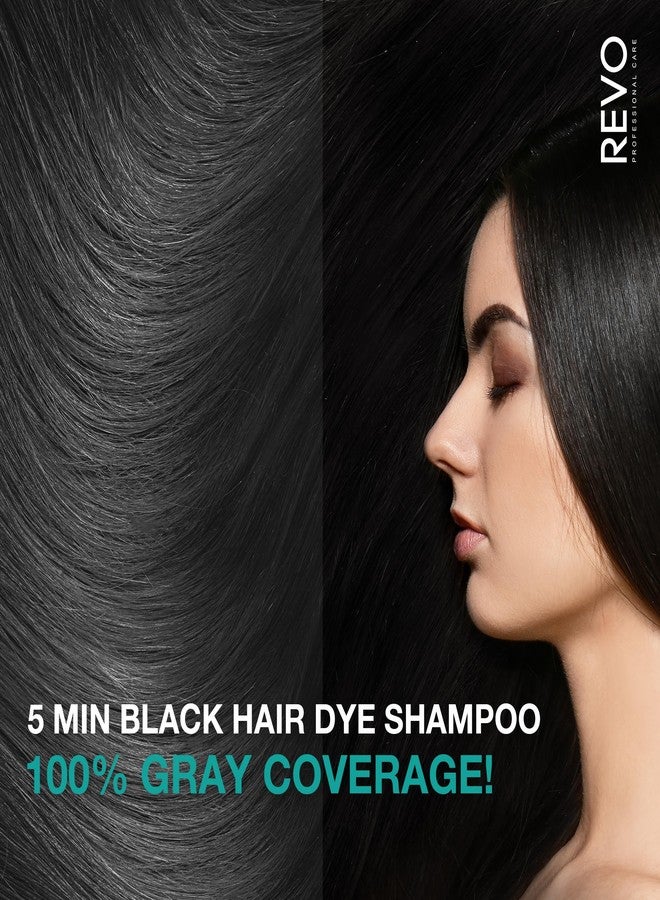 REVO Professional Care Hair Dye Shampoo 3-in-1 for Gray Hair Coverage (300ml) - Natural Herbal Formula with Argan Oil & Aloe Vera, Vegan Instant Permanent Hair Color for Men & Women - BLACK - Image 3
