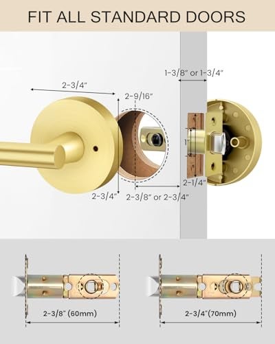 Haidms Gold Door Handles Interior, Heavy Duty Zinc Alloy Interior Door Handle, Privacy Door Lever for Bedroom Bathroom (6 Pack) - Image 3
