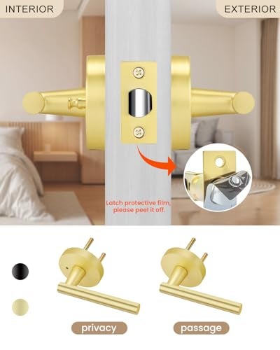 Haidms Gold Door Handles Interior, Heavy Duty Zinc Alloy Interior Door Handle, Privacy Door Lever for Bedroom Bathroom (6 Pack) - Image 5
