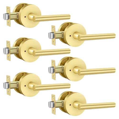 Haidms Gold Door Handles Interior, Heavy Duty Zinc Alloy Interior Door Handle, Privacy Door Lever for Bedroom Bathroom (6 Pack) - Image 1