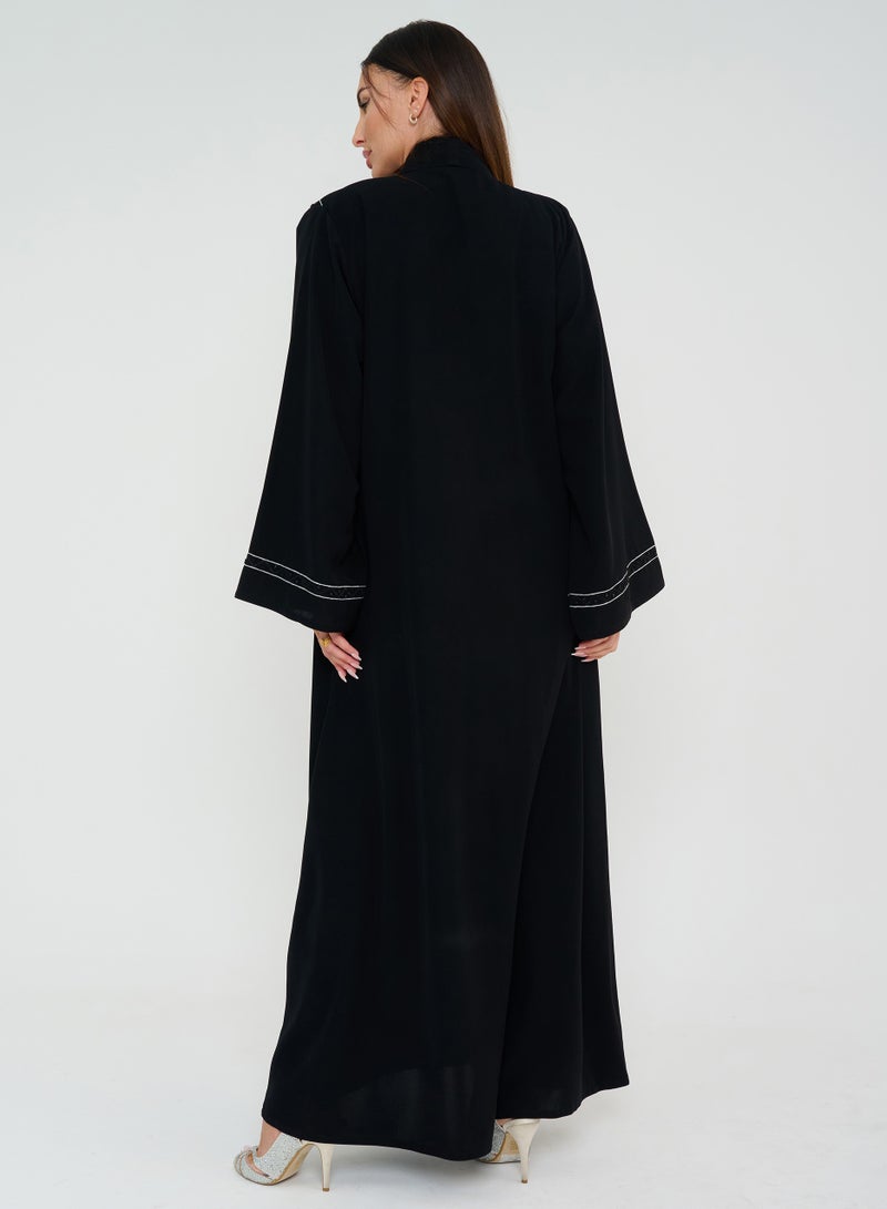 Rosette Abaya Stylish Open Abaya with Embroidery Jacket Design  - Image 5