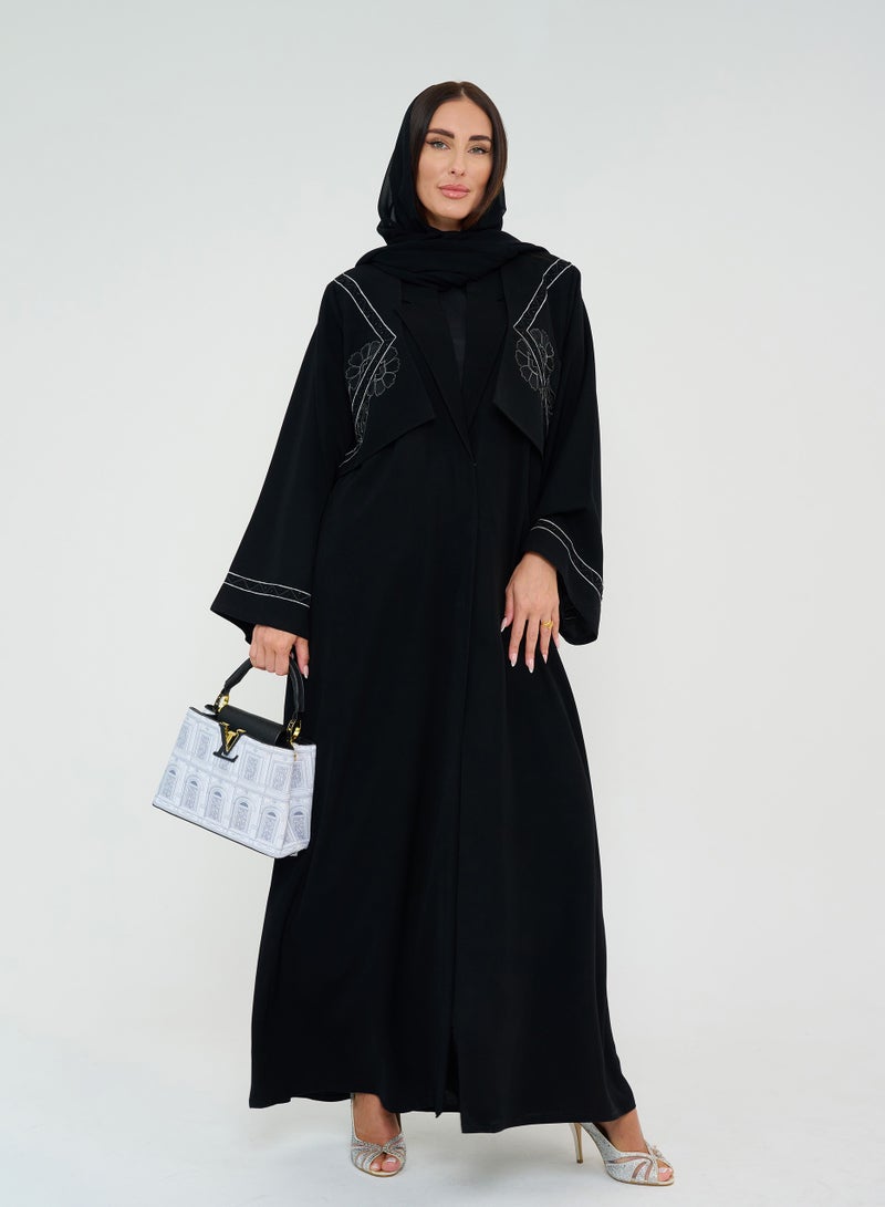 Rosette Abaya Stylish Open Abaya with Embroidery Jacket Design  - Image 1