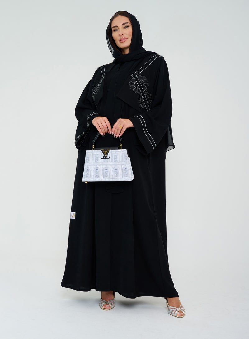 Rosette Abaya Stylish Open Abaya with Embroidery Jacket Design  - Image 2