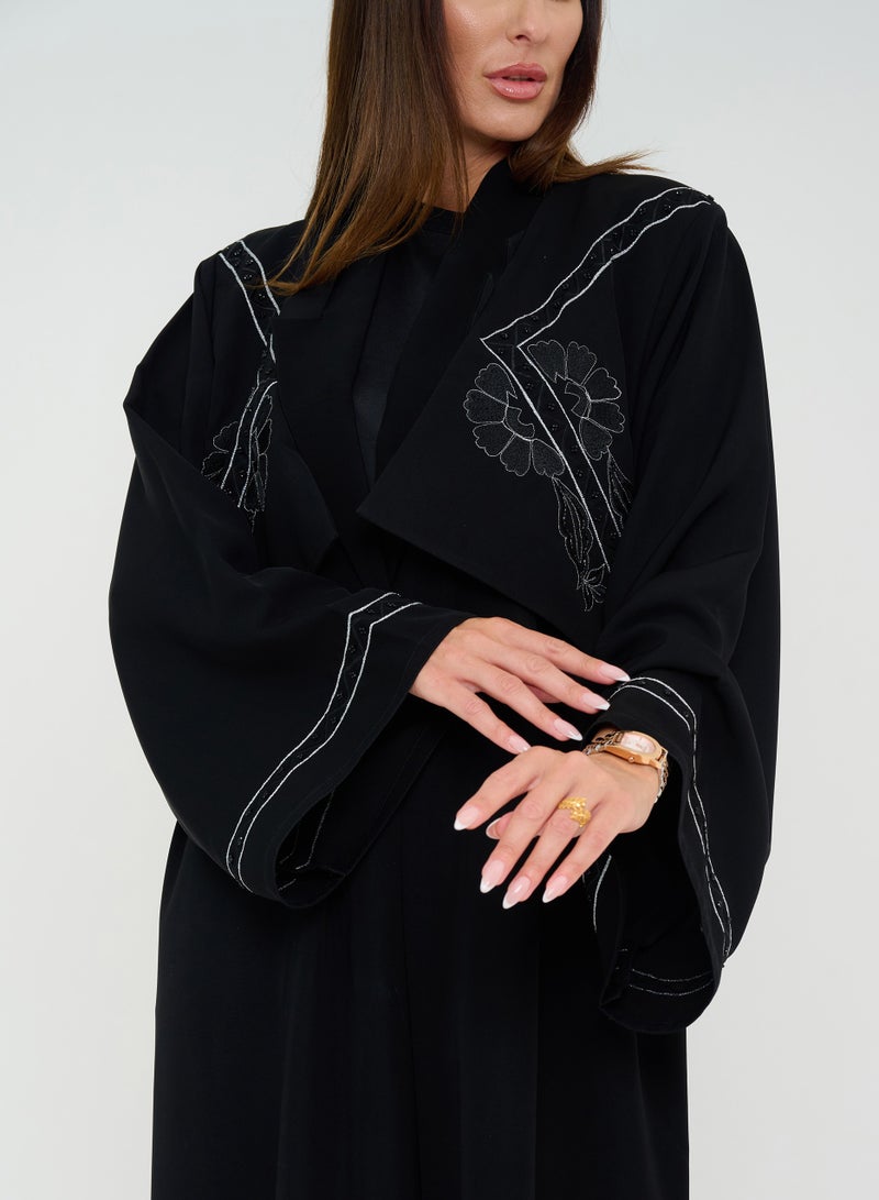 Rosette Abaya Stylish Open Abaya with Embroidery Jacket Design  - Image 4