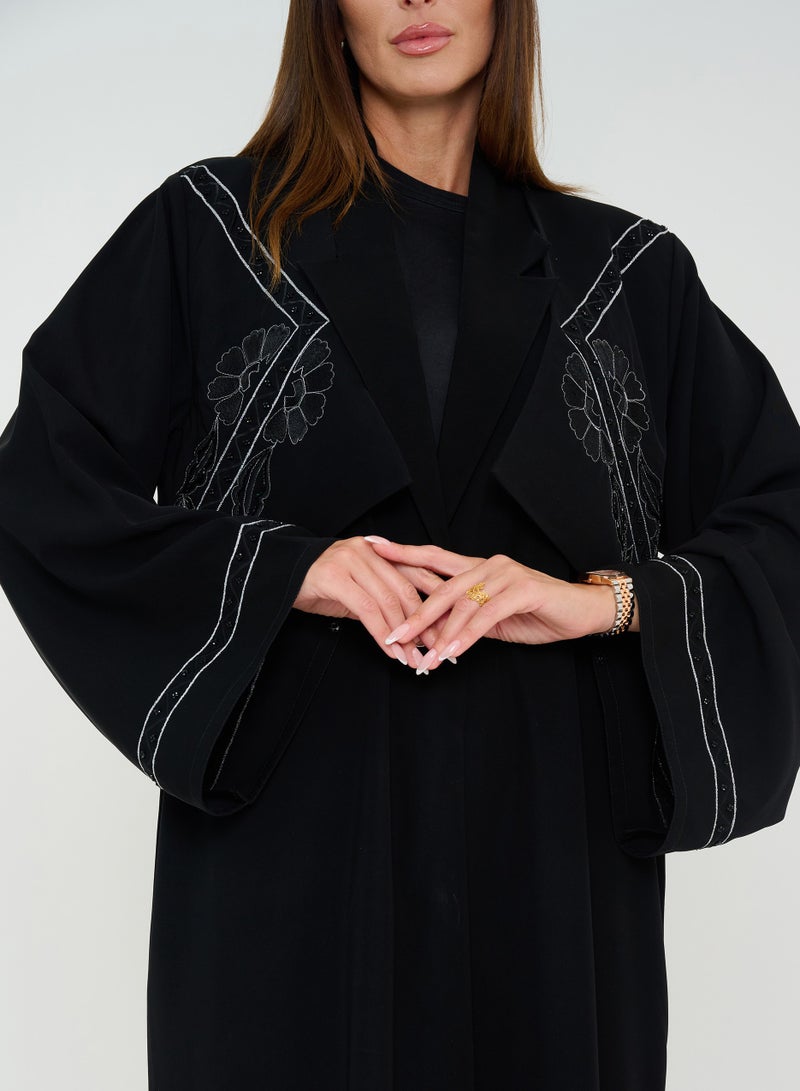 Rosette Abaya Stylish Open Abaya with Embroidery Jacket Design  - Image 3