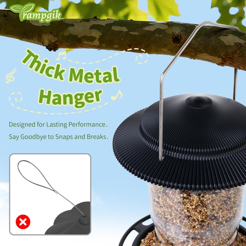 TrampgiK Outdoor Bird Feeder, Retractable Bird Feeder Hanging, Metal Hanger, Rainproof & Leak-Proof, Black, Pack of 2 - Image 5