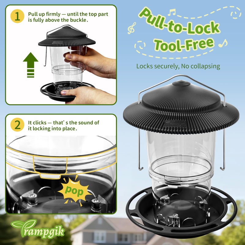 TrampgiK Outdoor Bird Feeder, Retractable Bird Feeder Hanging, Metal Hanger, Rainproof & Leak-Proof, Black, Pack of 2 - Image 3