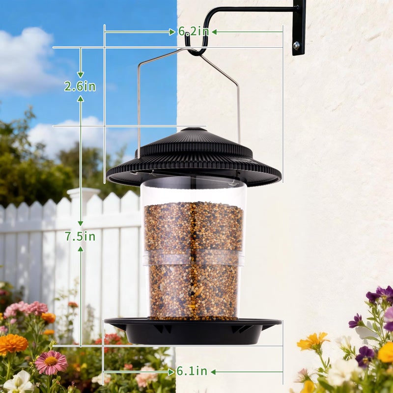 TrampgiK Outdoor Bird Feeder, Retractable Bird Feeder Hanging, Metal Hanger, Rainproof & Leak-Proof, Black, Pack of 2 - Image 2