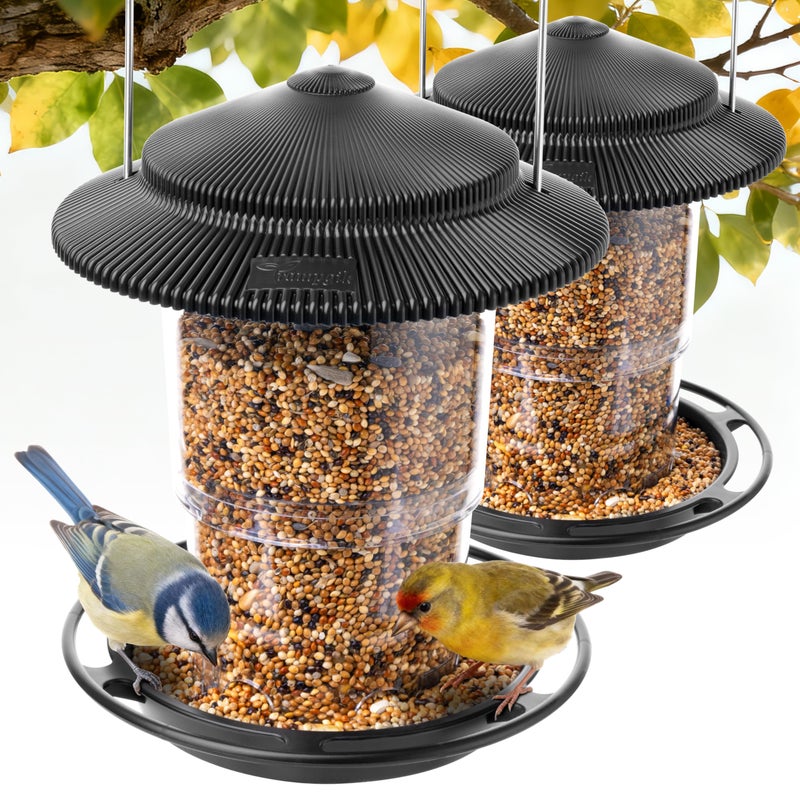TrampgiK Outdoor Bird Feeder, Retractable Bird Feeder Hanging, Metal Hanger, Rainproof & Leak-Proof, Black, Pack of 2 - Image 1
