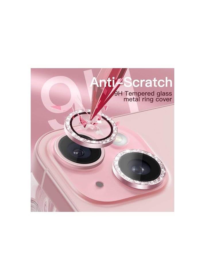 JETech Camera Lens Protector for iPhone 15 6.1-Inch and iPhone 15 Plus 6.7-Inch, Bling Glitter Individual 9H Tempered Glass Metal Ring Cover, HD Clear, 1 Set (Pink) - Image 5