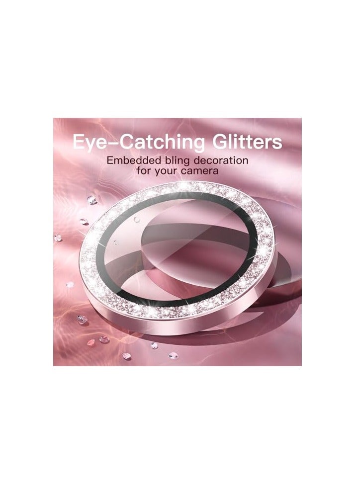 JETech Camera Lens Protector for iPhone 15 6.1-Inch and iPhone 15 Plus 6.7-Inch, Bling Glitter Individual 9H Tempered Glass Metal Ring Cover, HD Clear, 1 Set (Pink) - Image 4