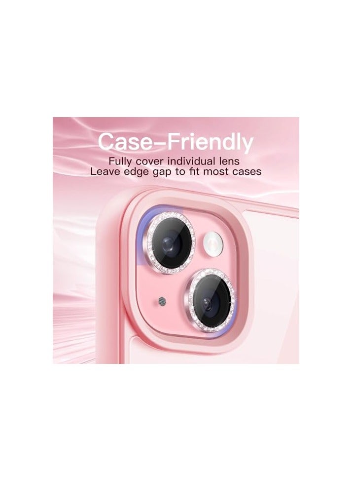 JETech Camera Lens Protector for iPhone 15 6.1-Inch and iPhone 15 Plus 6.7-Inch, Bling Glitter Individual 9H Tempered Glass Metal Ring Cover, HD Clear, 1 Set (Pink) - Image 2