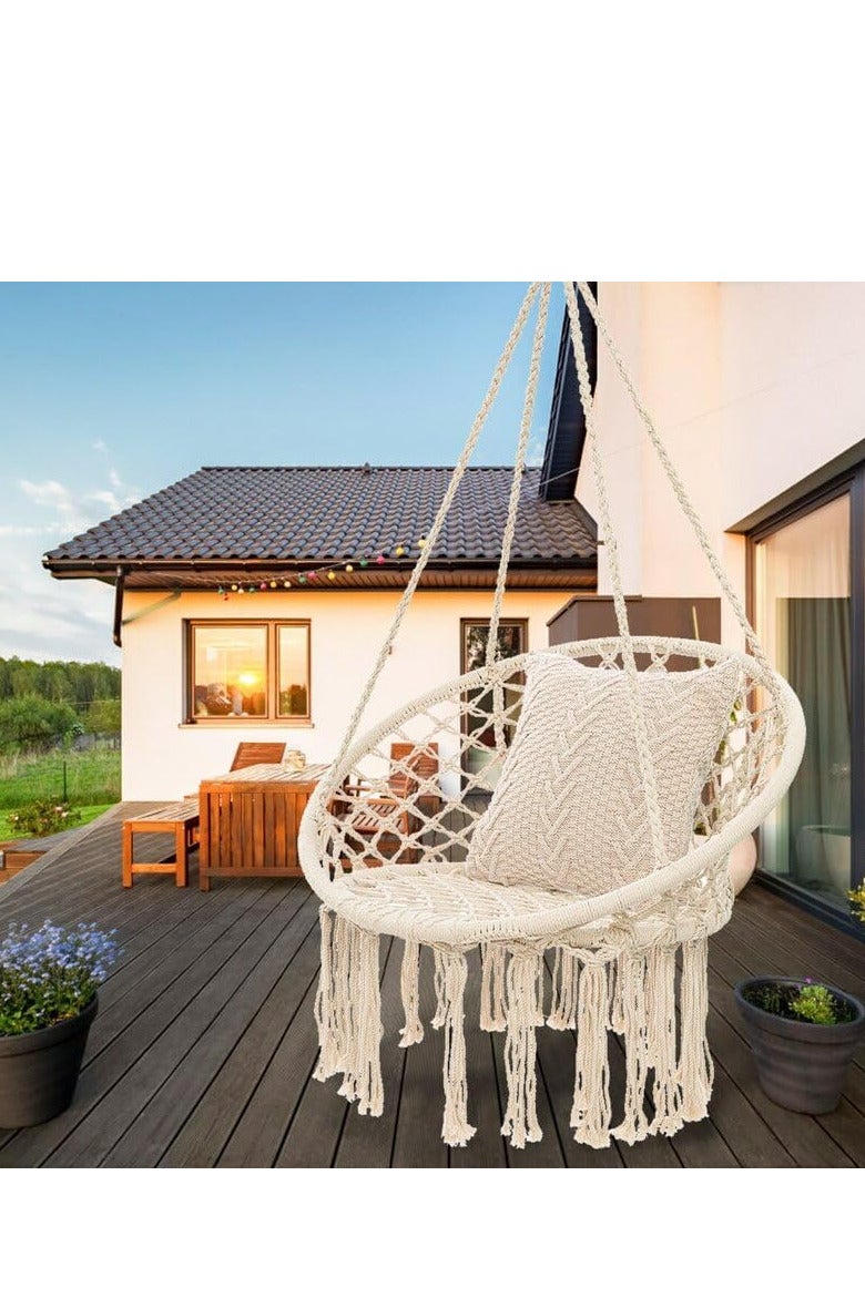 أرجوحة مكرمية من أواسيس، لون بيج (طيني)، 60 سم، الوزن الأقصى 200 كجم، قطن - Image 3