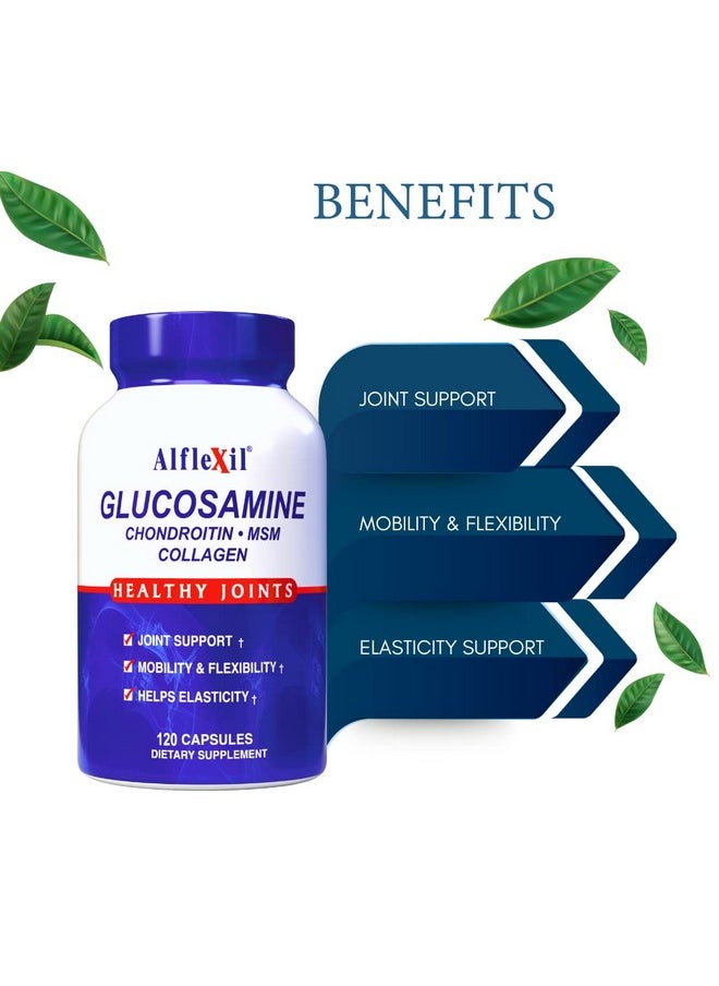 alfa vitamins - Alflexil Premium Glucosamine & Chondroitin Nutritional Supplement Healthy Joint Bone & Knee Support Rich In Msm & Collagen Organic Natural Ingredients Made In Usa 120 Capsules - Image 1