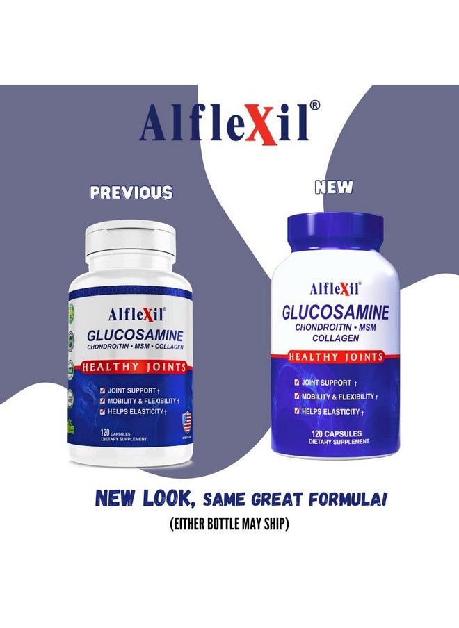 alfa vitamins - Alflexil Premium Glucosamine & Chondroitin Nutritional Supplement Healthy Joint Bone & Knee Support Rich In Msm & Collagen Organic Natural Ingredients Made In Usa 120 Capsules - Image 1