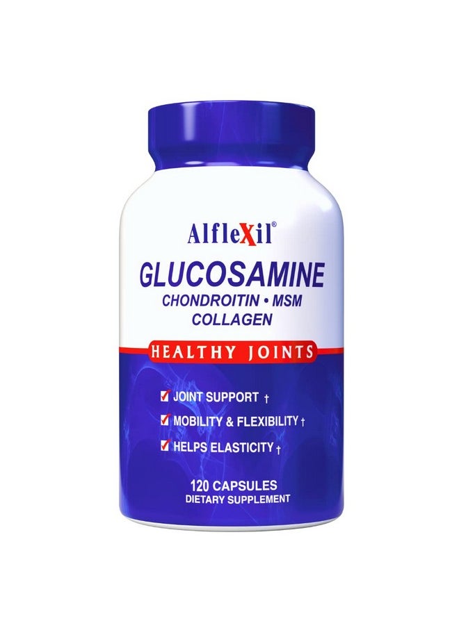 alfa vitamins - Alflexil Premium Glucosamine & Chondroitin Nutritional Supplement Healthy Joint Bone & Knee Support Rich In Msm & Collagen Organic Natural Ingredients Made In Usa 120 Capsules - Image 1