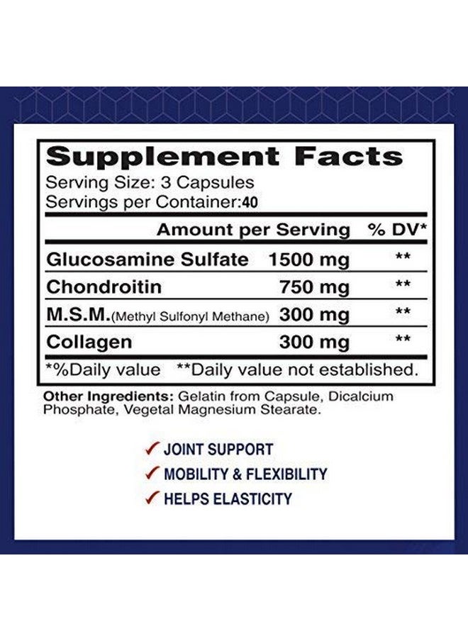 alfa vitamins - Alflexil Premium Glucosamine & Chondroitin Nutritional Supplement Healthy Joint Bone & Knee Support Rich In Msm & Collagen Organic Natural Ingredients Made In Usa 120 Capsules - Image 1