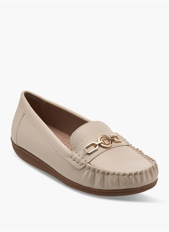 لو كونفورت Women's Solid Slip-On Loafers with Metal Accent