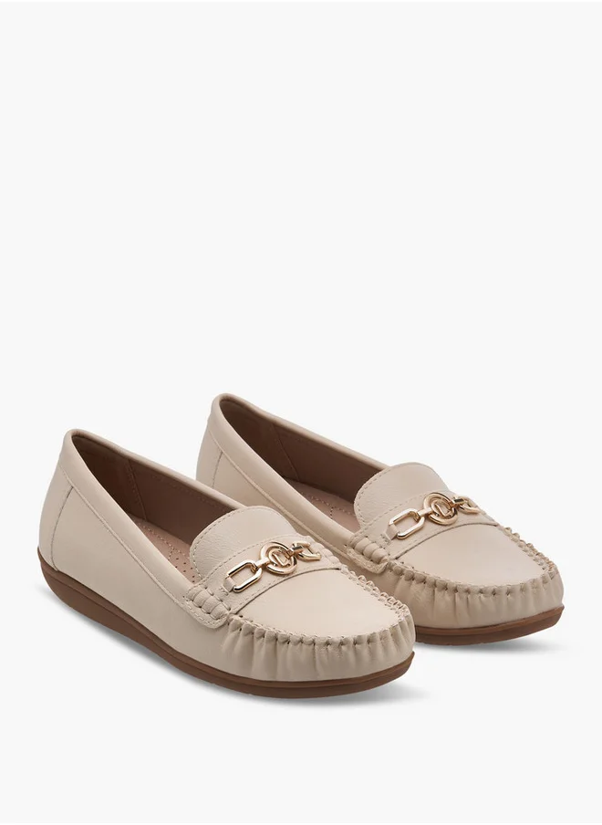 لو كونفورت Women's Solid Slip-On Loafers with Metal Accent