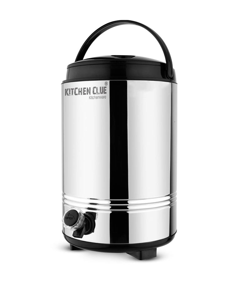 KITCHEN CLUE Stainless Steel Insulated Water Jug 10 Liter, Silver - Hot and Cold Water Containers with Tap - Easy to Carry Handle - Essential for Every Household - Image 1