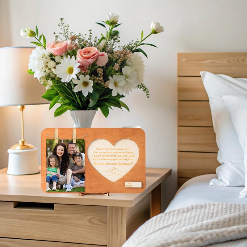 CJiangpo Will You Be My Godparents Proposal Gift Picture Frame, Madrina Padrino Proposal Gift in Spanish, Wooden Godparents Photo Frames Announcement from Godchild Baptism - Image 4