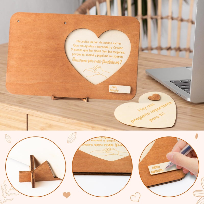 CJiangpo Will You Be My Godparents Proposal Gift Picture Frame, Madrina Padrino Proposal Gift in Spanish, Wooden Godparents Photo Frames Announcement from Godchild Baptism - Image 3