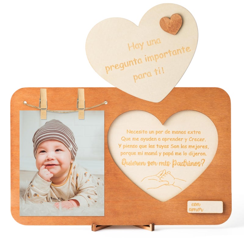 CJiangpo Will You Be My Godparents Proposal Gift Picture Frame, Madrina Padrino Proposal Gift in Spanish, Wooden Godparents Photo Frames Announcement from Godchild Baptism - Image 1