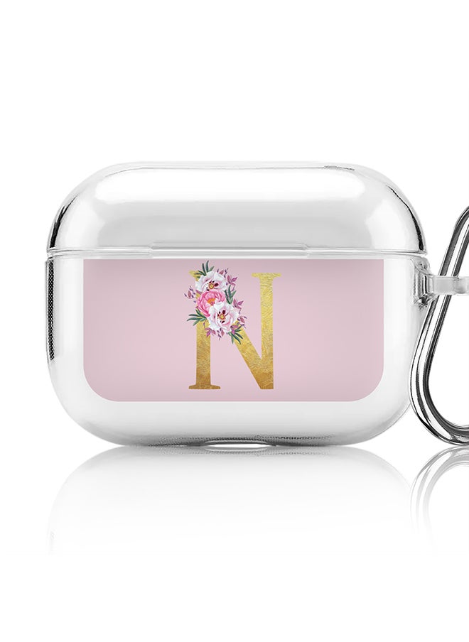 Stylizedd - Classic Clear printed Case for Apple AirPods Pro 2nd Generation Thin Transparent Cover - Custom Monogram Initial Letter Floral Pattern Alphabet - N (Pink ) - Image 1