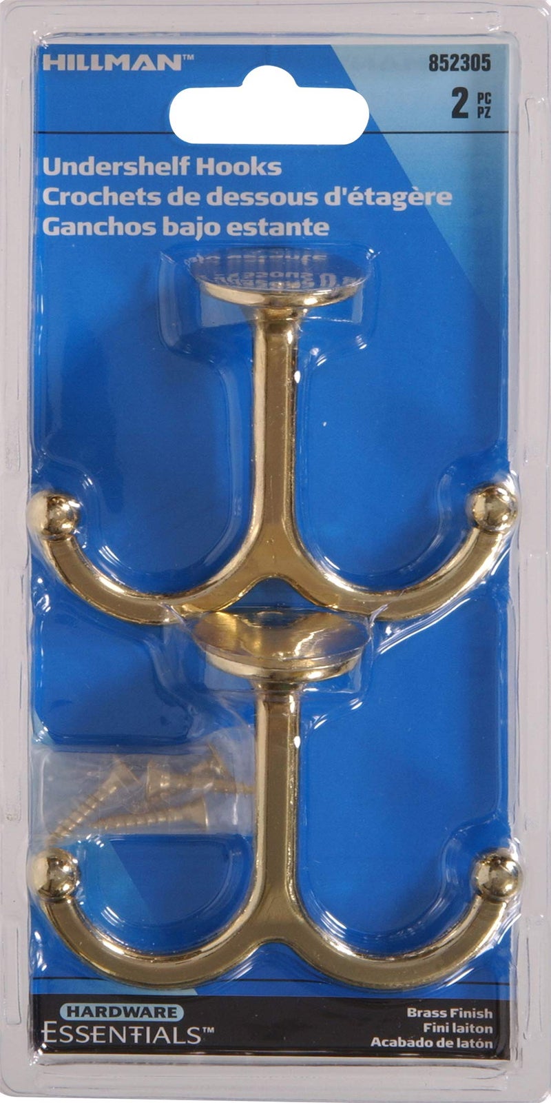Hardware Essentials Under Shelf Coat Hook Brass Plated Wall Hooks for Hanging, Closet Hooks, Hat Rack and Coat Rack Wall Mount for Cubbies, Mudrooms, Dorm Room Essentials and Bathrooms, 2 Pack, 852305 - Image 2