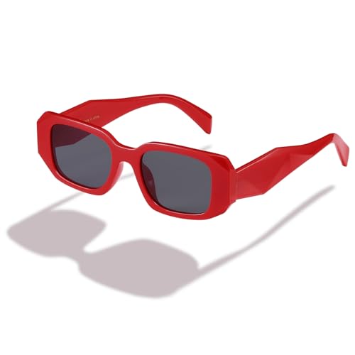kimorn Rectangle Sunglasses for Women Men Trendy Retro Trendy Sun Glasses 90’s Vintage Square Frame K1307 (Red Sunglasses) - Image 1