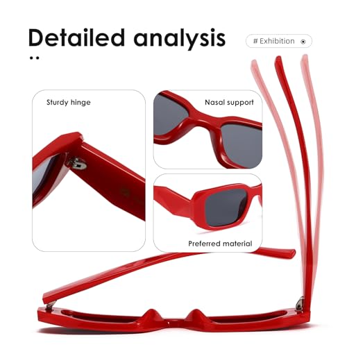 kimorn Rectangle Sunglasses for Women Men Trendy Retro Trendy Sun Glasses 90’s Vintage Square Frame K1307 (Red Sunglasses) - Image 5